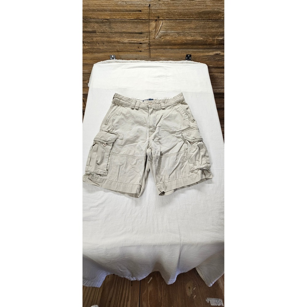 Polo Ralph Lauren Mens Tan Khaki Cargo Shorts 100% Cotton Chino Size 35 Utility
